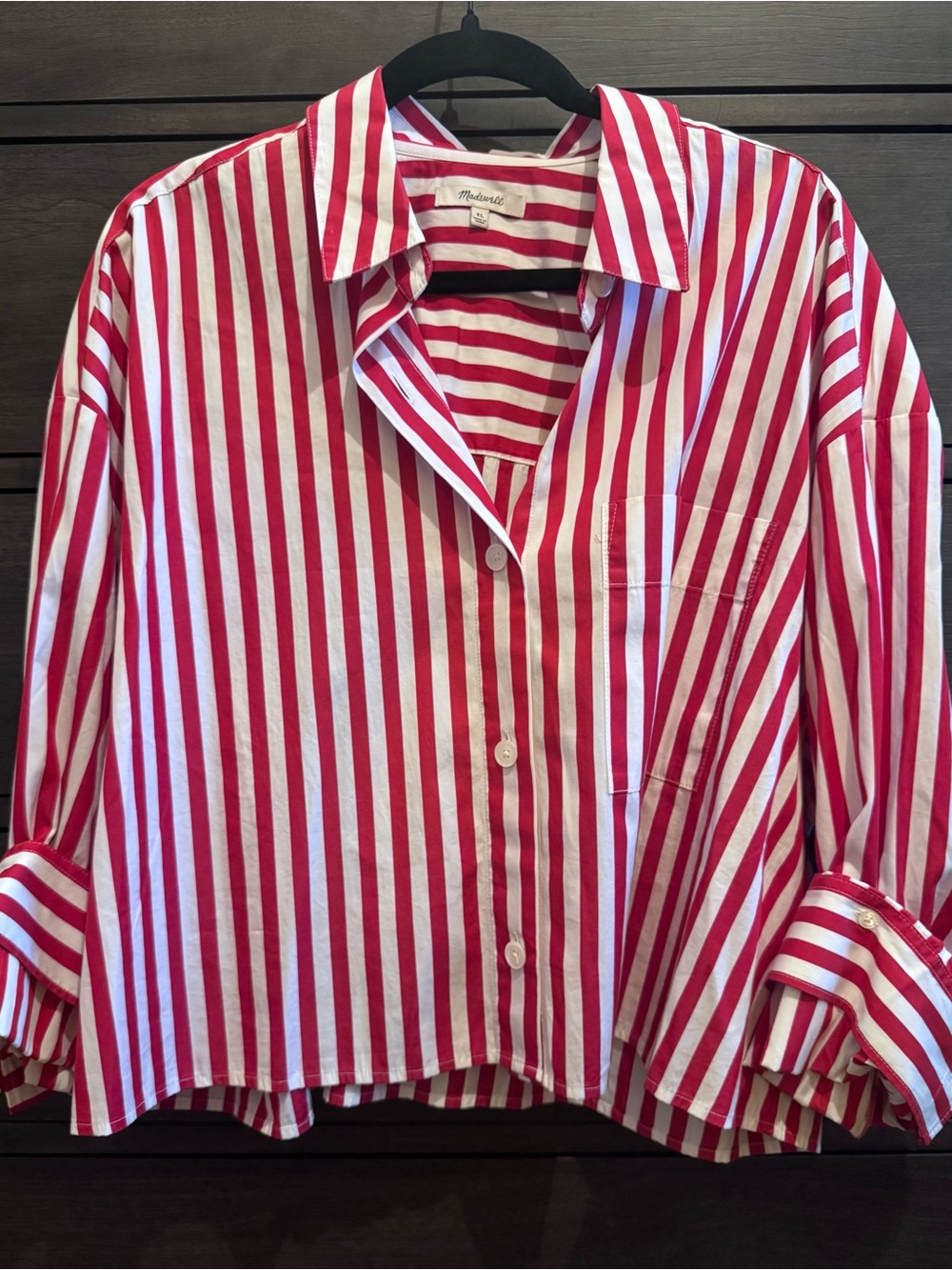 Madewell Pink and White Vertical-Stripe Button-Down Shirt
